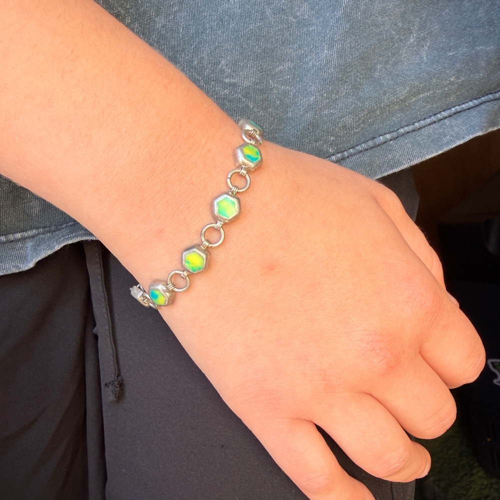 Vintage Sterling Silver Calcite Hexagon Bracelet | Boho Statement Toggle Clasp